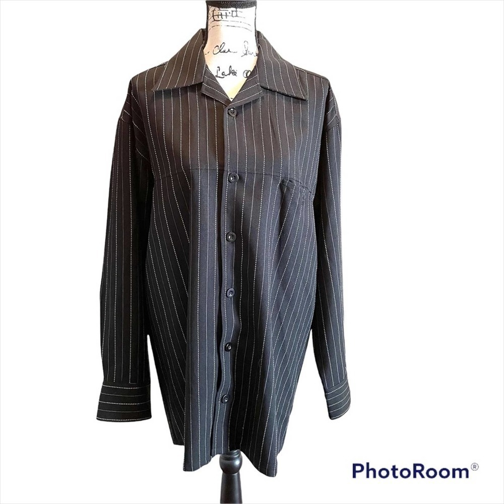 Alberto Celini button down Shirt Black Size Medium Italy Pinstripe Vintage Retro